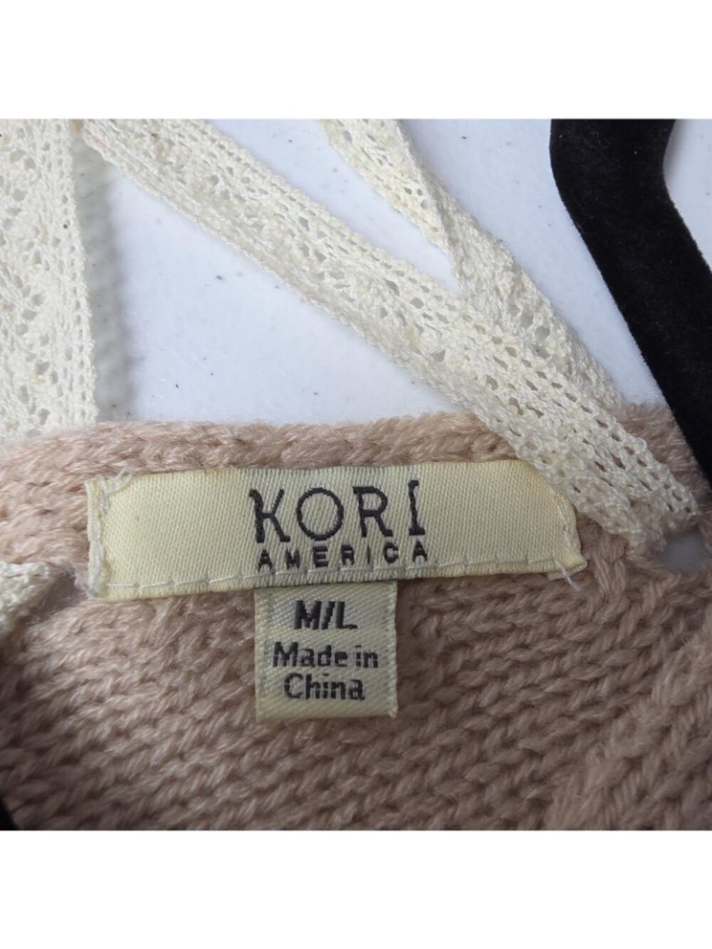 Kori America Sweater Womens M/L Beige Cable Knit V Neck Lace Up Back Pullover - Picture 5 of 9